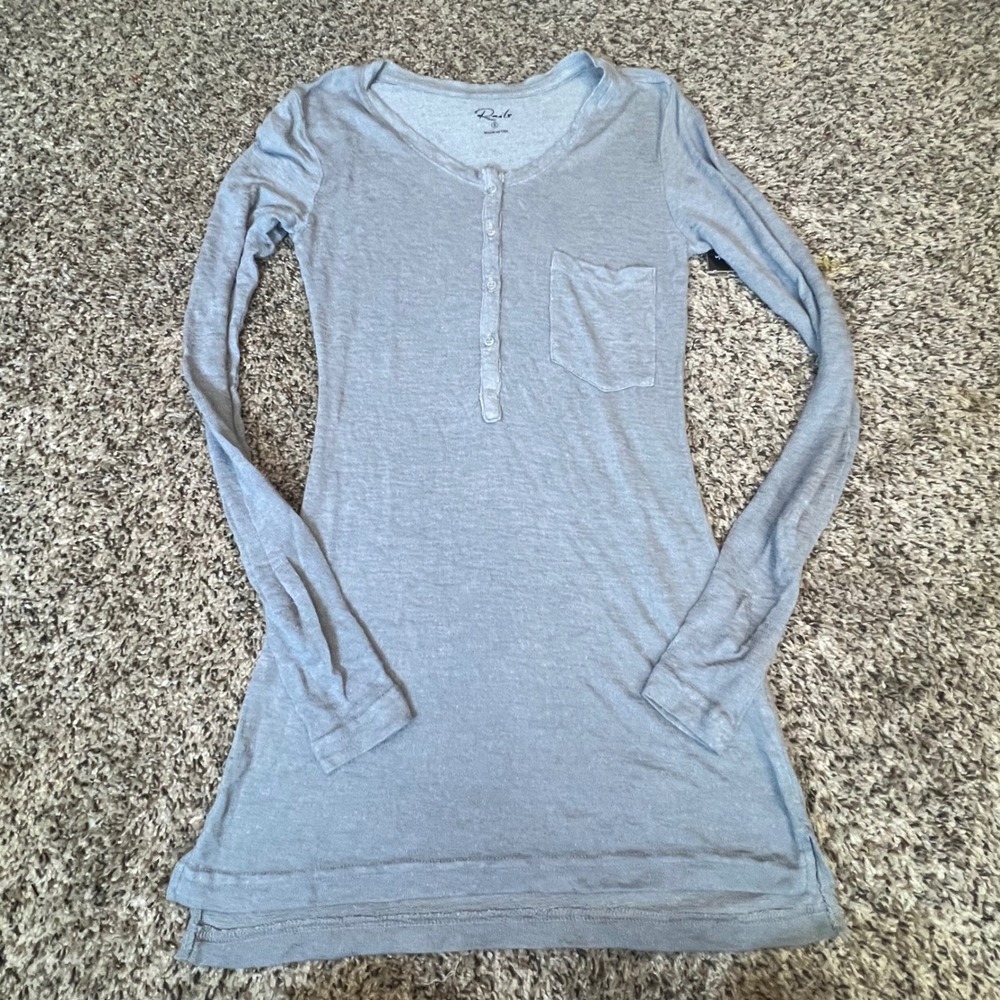Rails Womens‎ Long Sleeve Henley Top Heather Blue Grey Chest Pocket Small USA